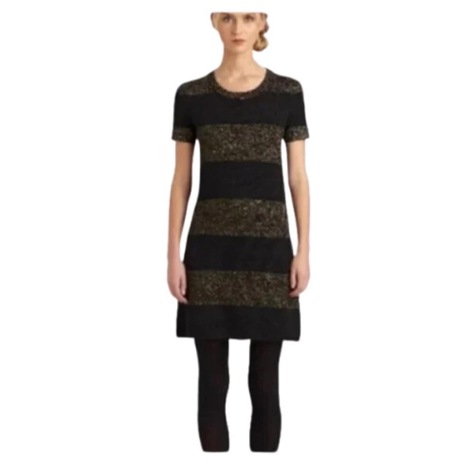 Kate Spade New York Freyda Sparkle Stripe Wool Blend Knit Black Gold Dress Xs
